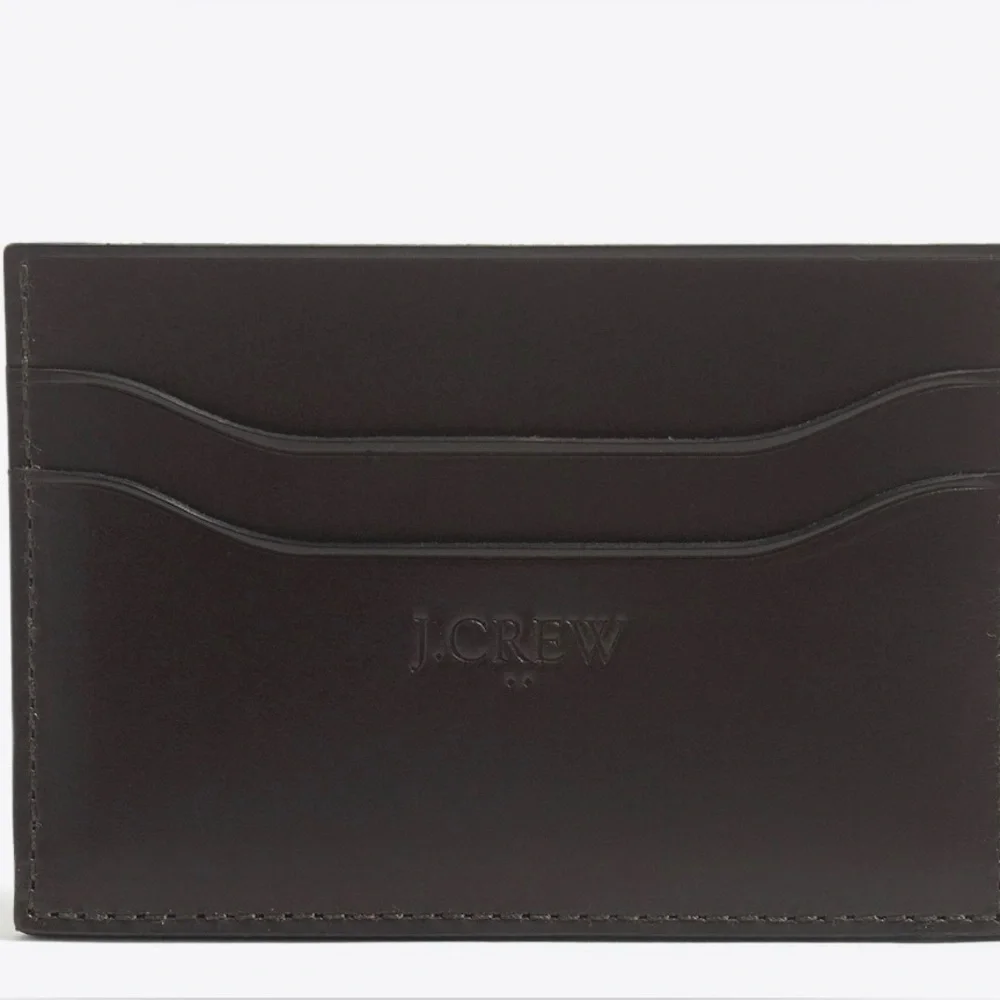 J CREW Men's leather wallet. Black minimalist cardholder. Compact, black, slim